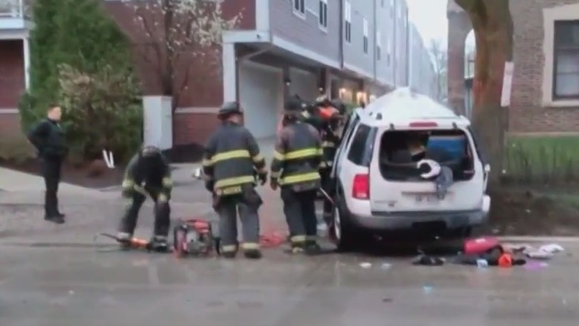Milwaukee crash near Humboldt and Center, car wrapped around tree